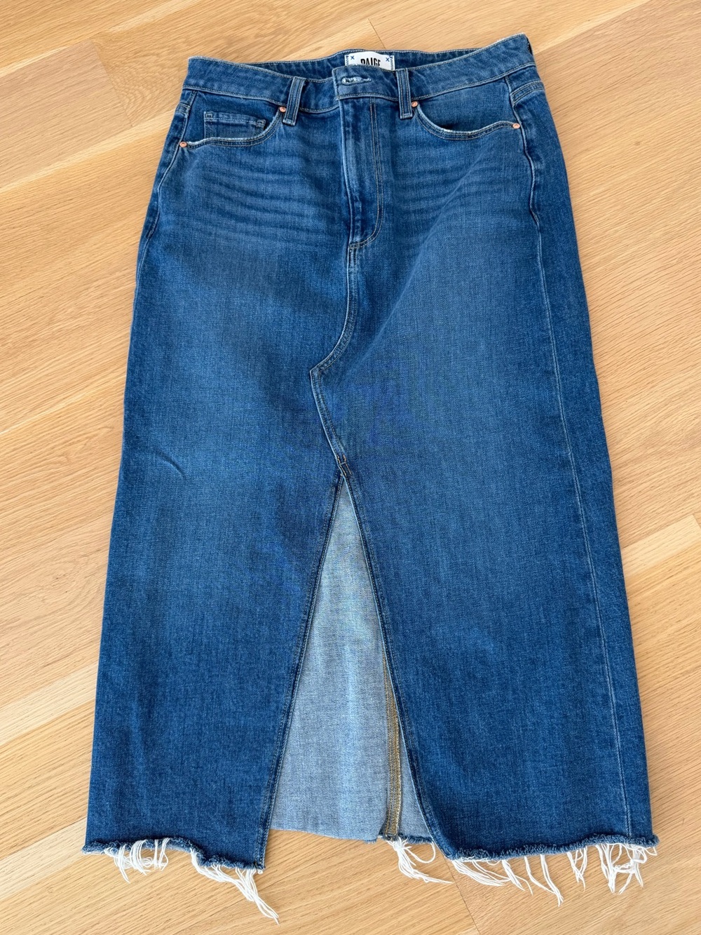 PAIGE Dark Blue Denim Midi Skirt with Front Slit- size 26